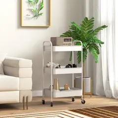 HOMCOM Three-Tier Steel Storage Trolley - White - 6