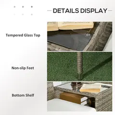 Outsunny Two-Seat Rattan Chair, with Middle Table - Grey - 5