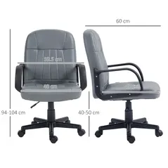 HOMCOM Desk Chair, PU Leather Computer Office Chair with Adjustable Height, Swivel Wheels for Home Work Study, Grey - 2