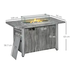 Outsunny 50,000 BTU Gas Fire Pit Table with Cover and Glass Screen - Grey - 2