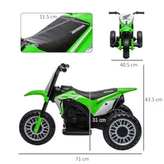 HOMCOM 6V Kids Motorbike, Three-Wheel Kids Electric Bike with Horn, Startup Sound for Ages 18-36 Months - Green - 2