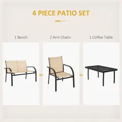 Outsunny Four-Piece Curved Steel Garden Dining Set  - Beige/Grey - 3