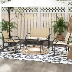 Outsunny Four-Piece Curved Steel Garden Dining Set  - Beige/Grey - 1