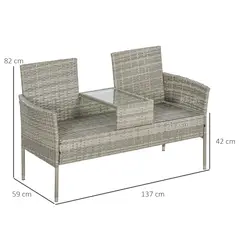 Outsunny Two-Seat Rattan Chair, with Middle Table - Grey - 2