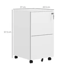 Vinsetto 2-Drawer Vertical Filing Cabinet with Lock and 5 Wheels, Steel Mobile File Cabinet, for A4, Legal and Letter Size, Pre-Assembled Body, White - 2