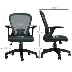 Vinsetto Ergonomic Office Chair, Mesh Desk Chair with Flip-up Armrest, Lumbar Back Support, Swivel Wheels, Grey - 2