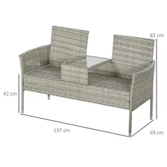 Outsunny Two-Seat Rattan Chair, with Middle Table - Light Grey - 2