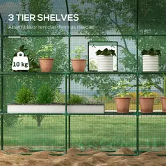 Outsunny Walk-in Greenhouse with 3 Tier 12 Shelves, Small Greenhouse with Reinforced PE Cover, Garden Plant Growhouse with Roll-up Door and Three Mesh Windows, 140 x 213 x 190 cm, Green - 3