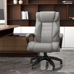 Vinsetto Office Chair with 6-Point Maaage and Back Heat, PU Desk Chair with Padded Seat and Armrest, Computer Chair with Tilt Function for Home, Grey - 1