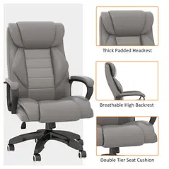 Vinsetto Office Chair with 6-Point Maaage and Back Heat, PU Desk Chair with Padded Seat and Armrest, Computer Chair with Tilt Function for Home, Grey - 7