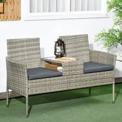 Outsunny Two-Seat Rattan Chair, with Middle Table - Light Grey - 1