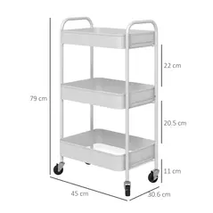 HOMCOM Three-Tier Steel Storage Trolley - White - 2