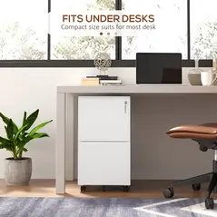 Vinsetto 2-Drawer Vertical Filing Cabinet with Lock and 5 Wheels, Steel Mobile File Cabinet, for A4, Legal and Letter Size, Pre-Assembled Body, White - 7