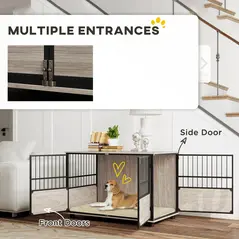 PawHut 100cm Furniture Style Dog Crate Dog Cage End Table Indoor with 3 Doors Soft Washable Cushion, for Large Sized Dogs - 7