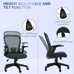 Vinsetto Ergonomic Office Chair, Mesh Desk Chair with Flip-up Armrest, Lumbar Back Support, Swivel Wheels, Grey - 3