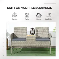 Outsunny Two-Seat Rattan Chair, with Middle Table - Light Grey - 6