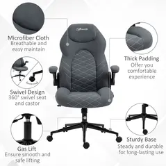 Vinsetto Home Office Desk Chair, Computer Chair with Flip Up Armrests, Swivel Seat and Tilt Function, Dark Grey - 3