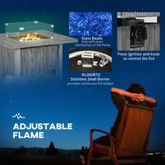 Outsunny 50,000 BTU Gas Fire Pit Table with Cover and Glass Screen - Grey - 4