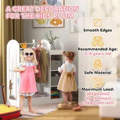 AIYAPLAY Kids Clothes Rail with Storage Shelf, Boxes, Mirror for Bedroom, Nursery, White - 5