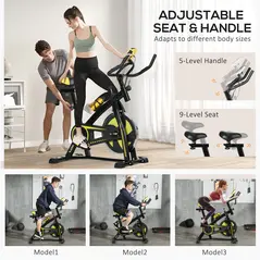 SPORTNOW Exercise Bike, Indoor Stationary Bike, Cycling Machine with Adjustable Seat and Resistance for Home Gym Workout, Yellow - 5