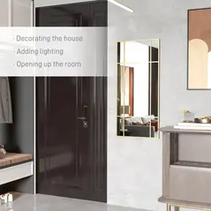 HOMCOM Decorative Grid Wall Mirror, with Back Hooks - Gold Tone - 3