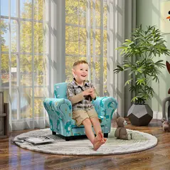 AIYAPLAY 2 Piece Kids Sofa Set with Dinosaur Design, Wooden Frame, for 1.5-3 Years Old, Blue - 1