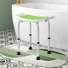 HOMCOM Shower Chair, Adjustable Height Shower Stool with Aluminium Frame and Non-Slip Feet, Bathtub Stool Seat for Elderly Disabled Handicap, Green - 1