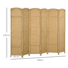 HOMCOM 6 Panel Folding Room Divider, Freestanding Privacy Screen for Living Room, Bedroom and Office, 240 x 170cm, Natural - 2
