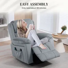HOMCOM Eight-Point Massage Lift Chair, with Remote - Grey - 7