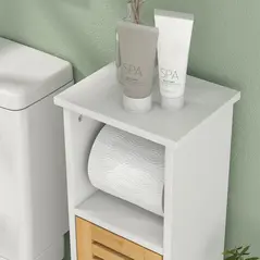 HOMCOM Bathroom Cabinet with Toilet Paper Holder - White - 8