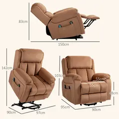 HOMCOM Eight Massage Point Electric Reclining Lift Chair, with Remote - Brown - 2