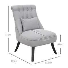 HOMCOM Tub Chair, Armless Single Sofa, Modern Button Tufted Armchair, Upholstered Linen Fabric Longue Accent Chair for Living Room, Bedroom, Set of 2, Grey - 2