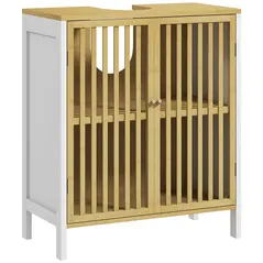 HOMCOM Bamboo-Blend Retro Cut-Out Under Sink Cabinet - 1