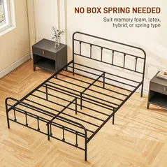 HOMCOM Double Minimalistic Metal Bed Frame - Black - 5