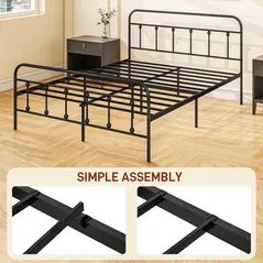 HOMCOM Double Minimalistic Metal Bed Frame - Black - 6
