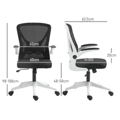 Vinsetto Mesh Back Office Chair, with Flip-Up Arms - Black and White - 2