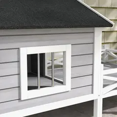 PawHut Small/Medium Dog House with Porch, Grey - 6