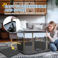 PawHut Foldable Dog Pen with Storage Bag for Indoor/Outdoor Use - Grey - 5