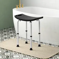 HOMCOM Height Adjustable Bath Stool, Aluminium Shower Stool with Non-Slip Pads for Elderly, Disabled, Seniors, Pregnant, Black - 1