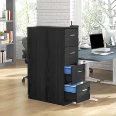 HOMCOM Four-Drawer Lockable Filing Cabinet - Black Wood Effect - 6