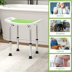 HOMCOM Shower Chair, Adjustable Height Shower Stool with Aluminium Frame and Non-Slip Feet, Bathtub Stool Seat for Elderly Disabled Handicap, Green - 6