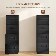 HOMCOM Four-Drawer Lockable Filing Cabinet - Black Wood Effect - 5