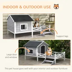 PawHut Small/Medium Dog House with Porch, Grey - 5