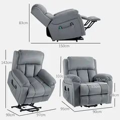 HOMCOM Eight-Point Massage Lift Chair, with Remote - Grey - 2