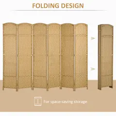 HOMCOM 6 Panel Folding Room Divider, Freestanding Privacy Screen for Living Room, Bedroom and Office, 240 x 170cm, Natural - 4