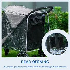 PawHut 4 Wheel Pet Stroller with Rain Cover for Medium and Large Dogs - Black - 5