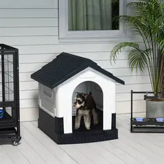 PawHut Plastic Dog Kennel with Windows, for Garden Patio, Miniature and Small Dogs, 80 x 69 x 76cm - Grey - 1