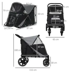 PawHut 4 Wheel Pet Stroller with Rain Cover for Medium and Large Dogs - Black - 2