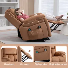 HOMCOM Eight Massage Point Electric Reclining Lift Chair, with Remote - Brown - 8