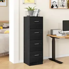 HOMCOM Four-Drawer Lockable Filing Cabinet - Black Wood Effect - 1